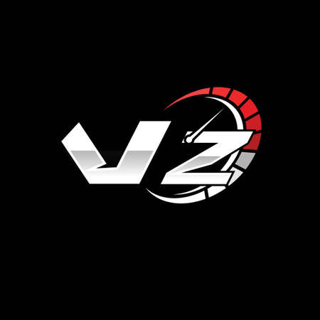 VZ logo initial monogram with speed meter style design in black background. Racing speed logo letter, speedometer monogram design.のイラスト素材