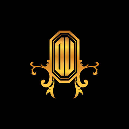 OU Monogram logo letter with modern geometric golden style design. Logo ornament, vintage monogram gold, ornamental logo letterのイラスト素材