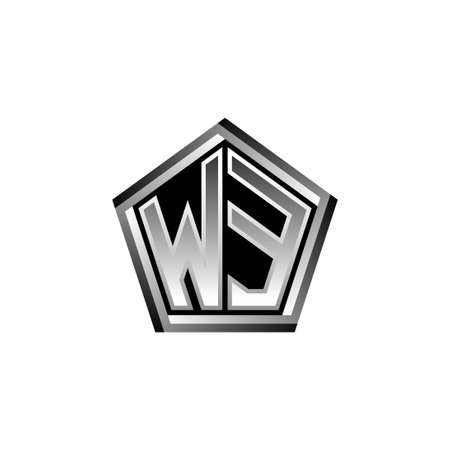WE Monogram logo letter with modern geometric silver style design. Geometric shape rounded, circle rectangle and triangle shape logo designのイラスト素材