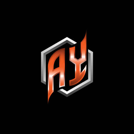 AY Monogram logo letter with modern geometric orange style design. Geometric hexagonal shape rounded, circle hexagon and triangle shape logo designのイラスト素材