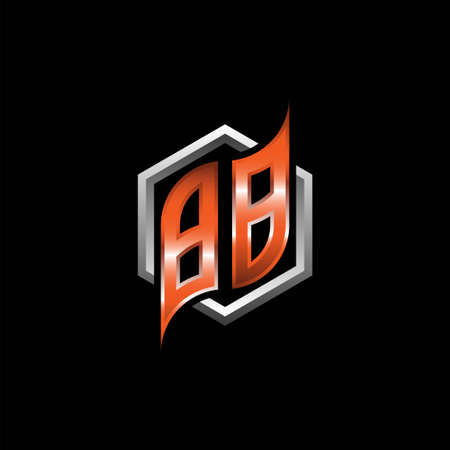 BB Monogram logo letter with modern geometric orange style design. Geometric hexagonal shape rounded, circle hexagon and triangle shape logo designのイラスト素材