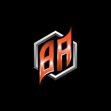 BA Monogram logo letter with modern geometric orange style design. Geometric hexagonal shape rounded, circle hexagon and triangle shape logo designのイラスト素材