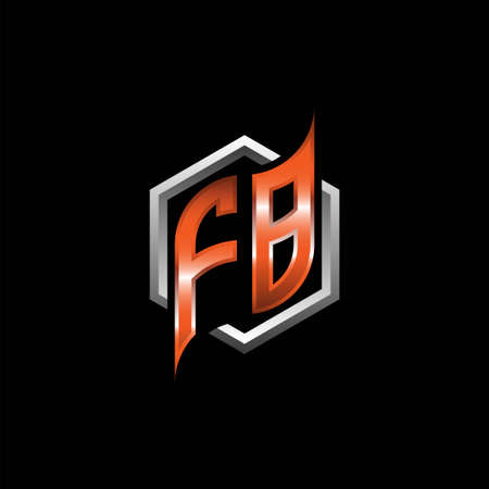 FB Monogram logo letter with modern geometric orange style design. Geometric hexagonal shape rounded, circle hexagon and triangle shape logo designのイラスト素材