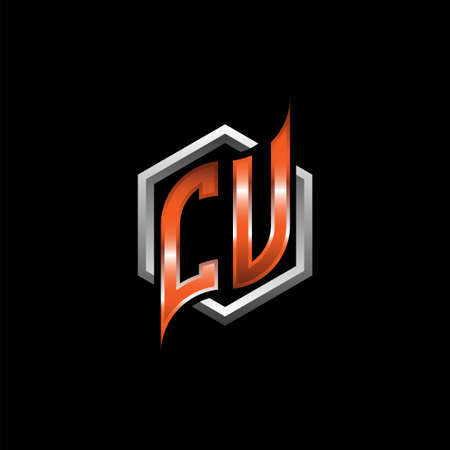 CU Monogram logo letter with modern geometric orange style design. Geometric hexagonal shape rounded, circle hexagon and triangle shape logo designのイラスト素材