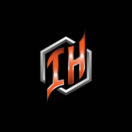 IH Monogram logo letter with modern geometric orange style design. Geometric hexagonal shape rounded, circle hexagon and triangle shape logo designのイラスト素材