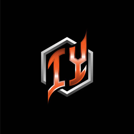 IY Monogram logo letter with modern geometric orange style design. Geometric hexagonal shape rounded, circle hexagon and triangle shape logo designのイラスト素材