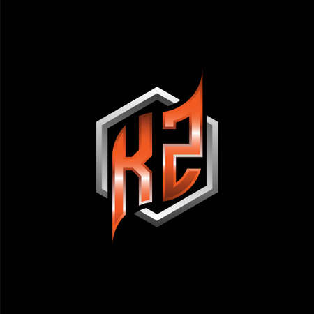 KZ Monogram logo letter with modern geometric orange style design. Geometric hexagonal shape rounded, circle hexagon and triangle shape logo designのイラスト素材