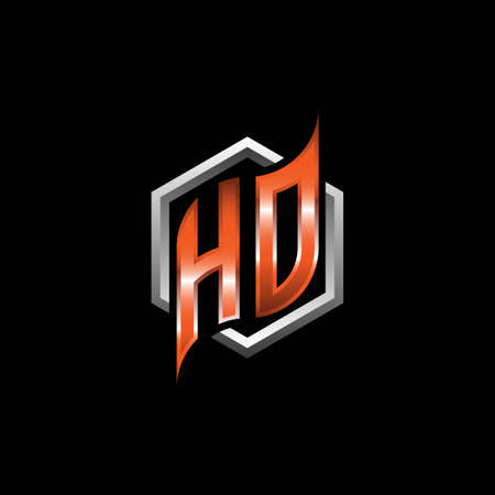 HO Monogram logo letter with modern geometric orange style design. Geometric hexagonal shape rounded, circle hexagon and triangle shape logo designのイラスト素材