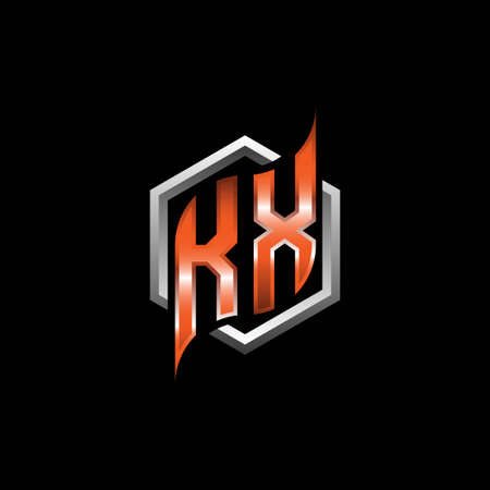 KX Monogram logo letter with modern geometric orange style design. Geometric hexagonal shape rounded, circle hexagon and triangle shape logo designのイラスト素材