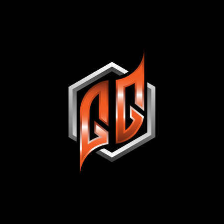 QQ Monogram logo letter with modern geometric orange style design. Geometric hexagonal shape rounded, circle hexagon and triangle shape logo designのイラスト素材