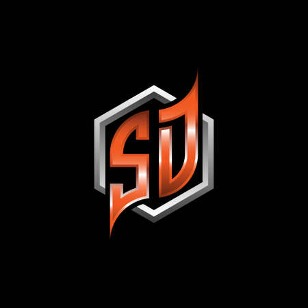 SD Monogram logo letter with modern geometric orange style design. Geometric hexagonal shape rounded, circle hexagon and triangle shape logo designのイラスト素材