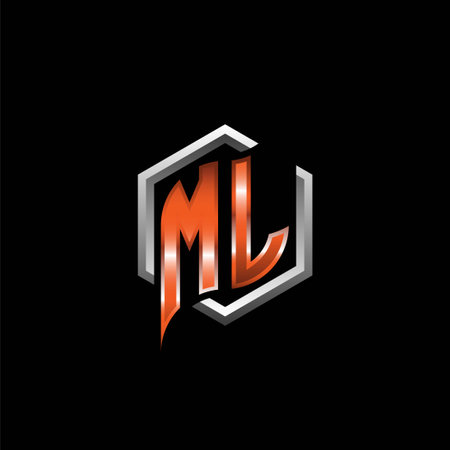 ML Monogram logo letter with modern geometric orange style design. Geometric hexagonal shape rounded, circle hexagon and triangle shape logo designのイラスト素材