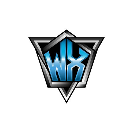 WX Monogram logo letter with blue light modern geometric style design. Geometric shape rounded, circle rectangle and triangle shape logo designのイラスト素材