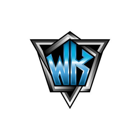 WK Monogram logo letter with blue light modern geometric style design. Geometric shape rounded, circle rectangle and triangle shape logo designのイラスト素材