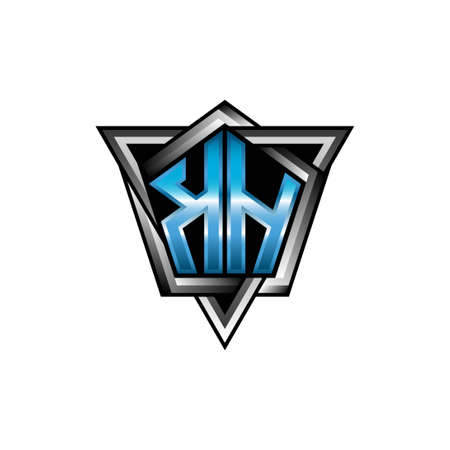 KH Monogram logo letter with blue light modern geometric style design. Geometric shape rounded, circle rectangle and triangle shape logo designのイラスト素材
