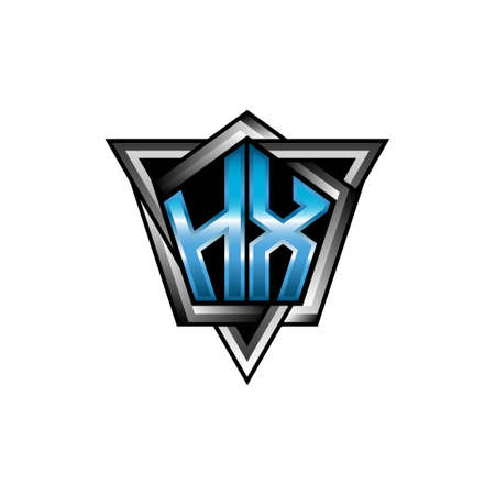 HX Monogram logo letter with blue light modern geometric style design. Geometric shape rounded, circle rectangle and triangle shape logo designのイラスト素材