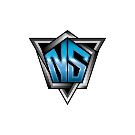 NS Monogram logo letter with blue light modern geometric style design. Geometric shape rounded, circle rectangle and triangle shape logo designのイラスト素材