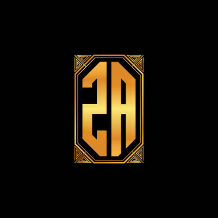 ZA logo initial monogram with geometric golden shape style design in isolated background, gold geometric shape style, gold and golden monogramのイラスト素材