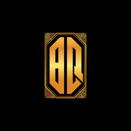 BQ logo initial monogram with geometric golden shape style design in isolated background, gold geometric shape style, gold and golden monogramのイラスト素材