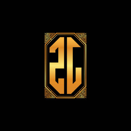 ZJ logo initial monogram with geometric golden shape style design in isolated background, gold geometric shape style, gold and golden monogramのイラスト素材