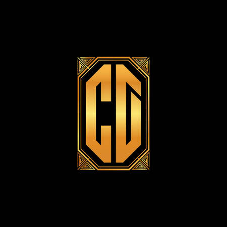 CD logo initial monogram with geometric golden shape style design in isolated background, gold geometric shape style, gold and golden monogramのイラスト素材