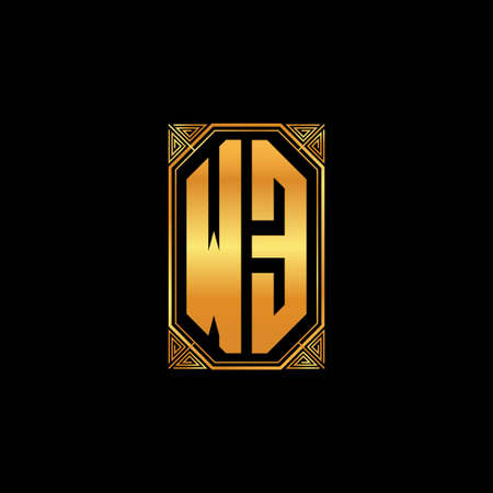 WE logo initial monogram with geometric golden shape style design in isolated background, gold geometric shape style, gold and golden monogramのイラスト素材