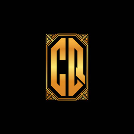 CQ logo initial monogram with geometric golden shape style design in isolated background, gold geometric shape style, gold and golden monogramのイラスト素材