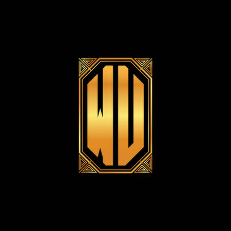 WU logo initial monogram with geometric golden shape style design in isolated background, gold geometric shape style, gold and golden monogramのイラスト素材