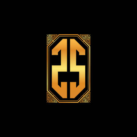 ZS logo initial monogram with geometric golden shape style design in isolated background, gold geometric shape style, gold and golden monogramのイラスト素材