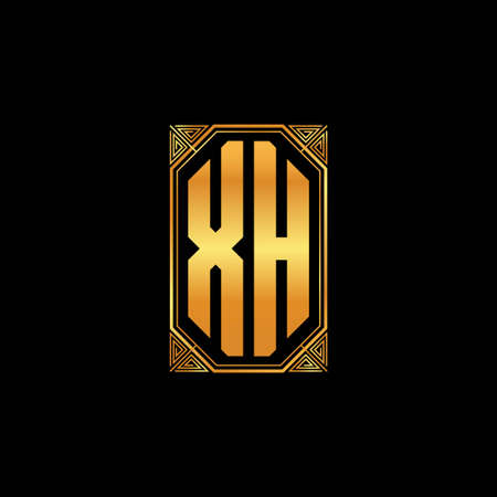 XH logo initial monogram with geometric golden shape style design in isolated background, gold geometric shape style, gold and golden monogramのイラスト素材