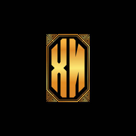 XN logo initial monogram with geometric golden shape style design in isolated background, gold geometric shape style, gold and golden monogramのイラスト素材