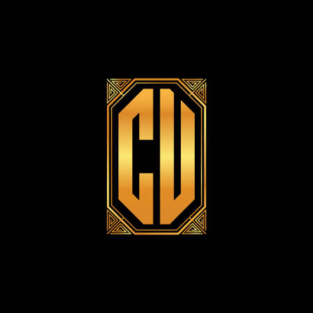 CU logo initial monogram with geometric golden shape style design in isolated background, gold geometric shape style, gold and golden monogramのイラスト素材
