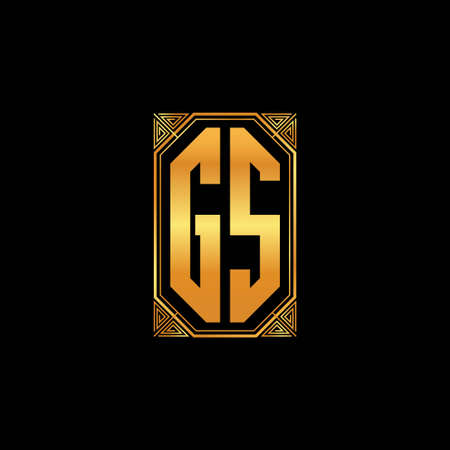 GS logo initial monogram with geometric golden shape style design in isolated background, gold geometric shape style, gold and golden monogramのイラスト素材