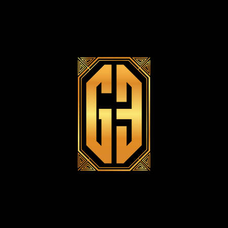 GE logo initial monogram with geometric golden shape style design in isolated background, gold geometric shape style, gold and golden monogramのイラスト素材