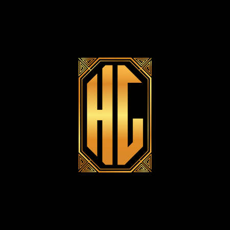 HJ logo initial monogram with geometric golden shape style design in isolated background, gold geometric shape style, gold and golden monogramのイラスト素材