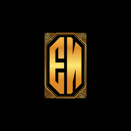 EN logo initial monogram with geometric golden shape style design in isolated background, gold geometric shape style, gold and golden monogramのイラスト素材
