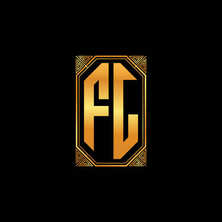 FJ logo initial monogram with geometric golden shape style design in isolated background, gold geometric shape style, gold and golden monogramのイラスト素材