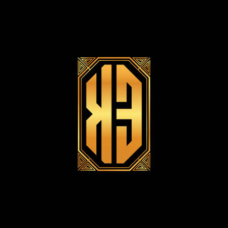 KE logo initial monogram with geometric golden shape style design in isolated background, gold geometric shape style, gold and golden monogramのイラスト素材