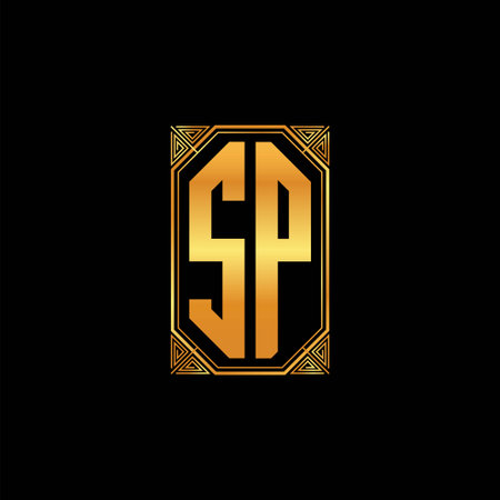 SP logo initial monogram with geometric golden shape style design in isolated background, gold geometric shape style, gold and golden monogramのイラスト素材