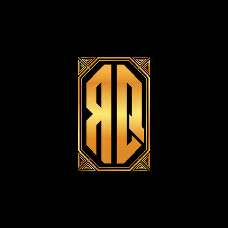 RQ logo initial monogram with geometric golden shape style design in isolated background, gold geometric shape style, gold and golden monogramのイラスト素材
