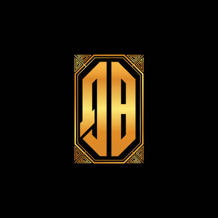 QB logo initial monogram with geometric golden shape style design in isolated background, gold geometric shape style, gold and golden monogramのイラスト素材