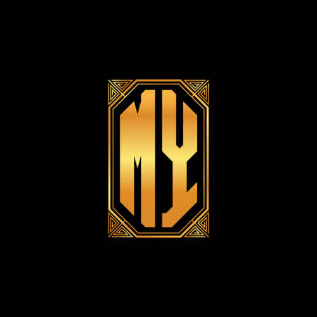 MY logo initial monogram with geometric golden shape style design in isolated background, gold geometric shape style, gold and golden monogramのイラスト素材