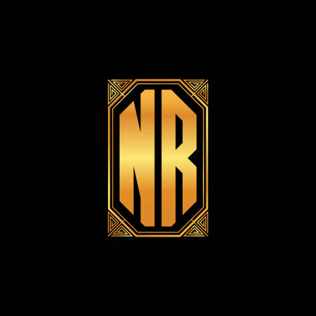 NR logo initial monogram with geometric golden shape style design in isolated background, gold geometric shape style, gold and golden monogramのイラスト素材