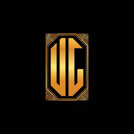 UJ logo initial monogram with geometric golden shape style design in isolated background, gold geometric shape style, gold and golden monogramのイラスト素材