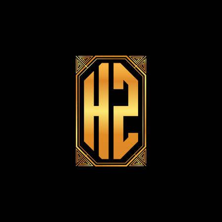 HZ logo initial monogram with geometric golden shape style design in isolated background, gold geometric shape style, gold and golden monogramのイラスト素材
