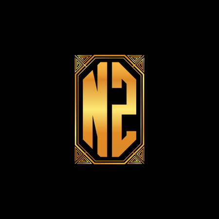 NZ logo initial monogram with geometric golden shape style design in isolated background, gold geometric shape style, gold and golden monogramのイラスト素材