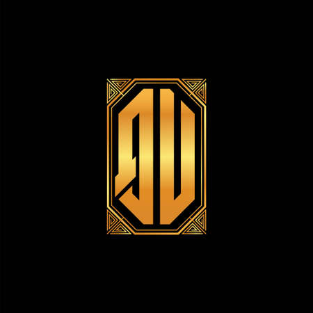 QU logo initial monogram with geometric golden shape style design in isolated background, gold geometric shape style, gold and golden monogramのイラスト素材
