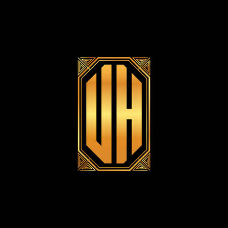 UH logo initial monogram with geometric golden shape style design in isolated background, gold geometric shape style, gold and golden monogramのイラスト素材