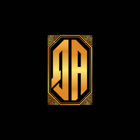 QA logo initial monogram with geometric golden shape style design in isolated background, gold geometric shape style, gold and golden monogramのイラスト素材