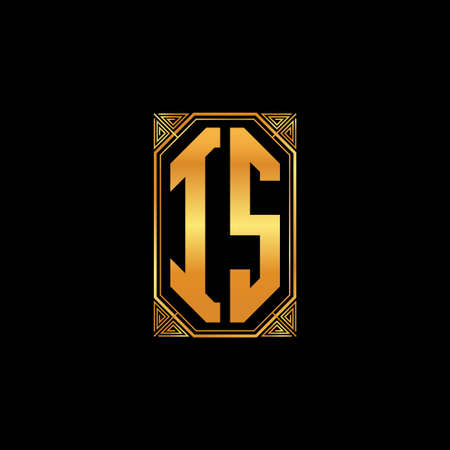 IS logo initial monogram with geometric golden shape style design in isolated background, gold geometric shape style, gold and golden monogramのイラスト素材